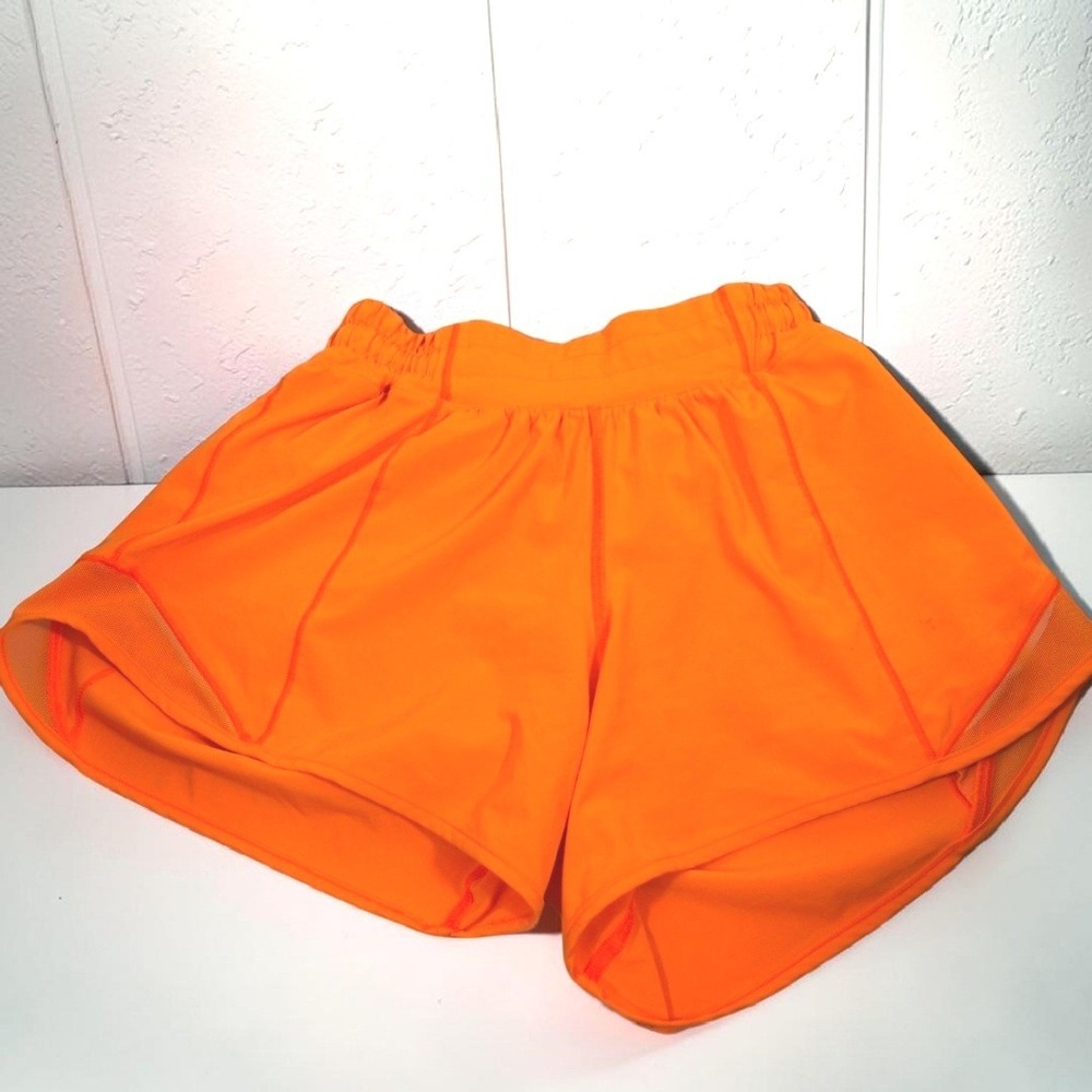 Lululemon Hotty Hot High-Rise Lined Shorts 4" Neon Orange Running Gym Womens 4 - Picture 5 of 9